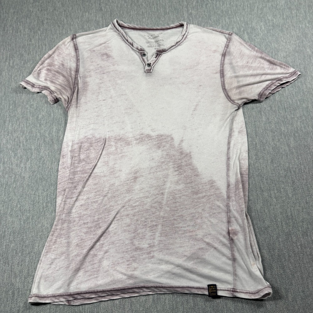 Lucky Brand Henley Shirt Mens M Purple Venice Burnout Wash Short Sleeve Casual